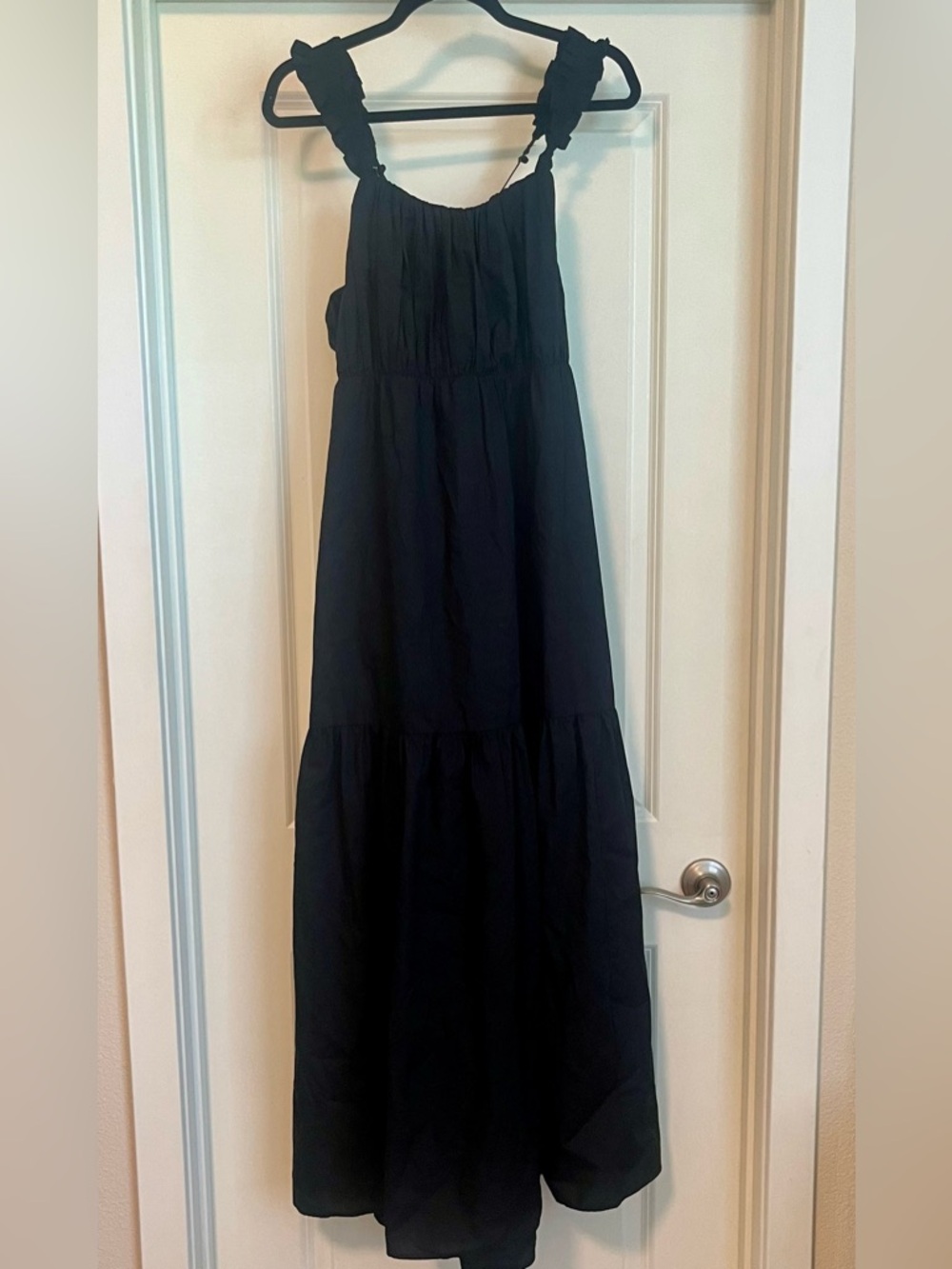Abercrombie & Fitch XLT Tall Black Midi Dress Tie Back Bow Smocked Strap Lined